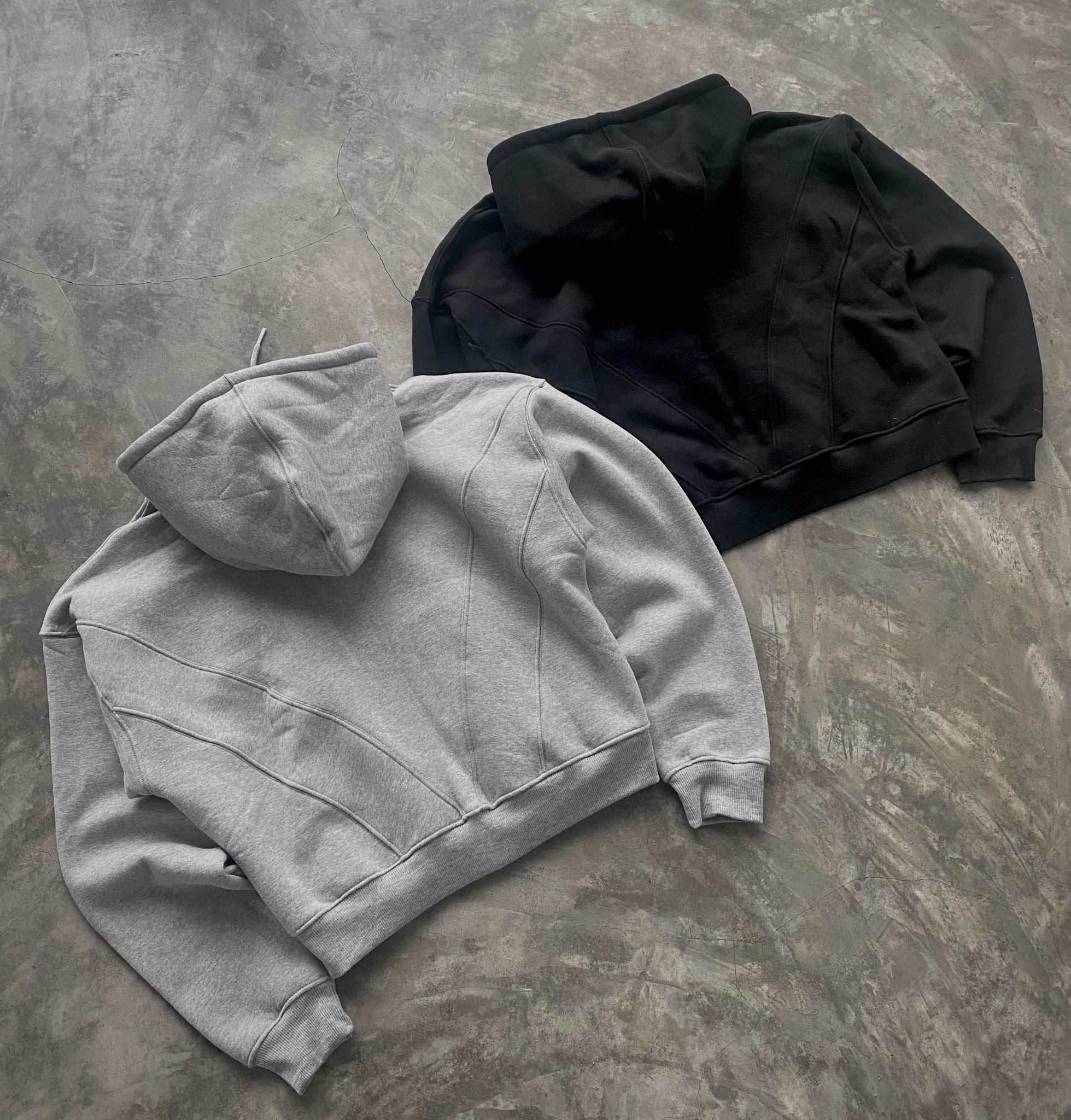 BOXY ZIP HOODIE - BLACK