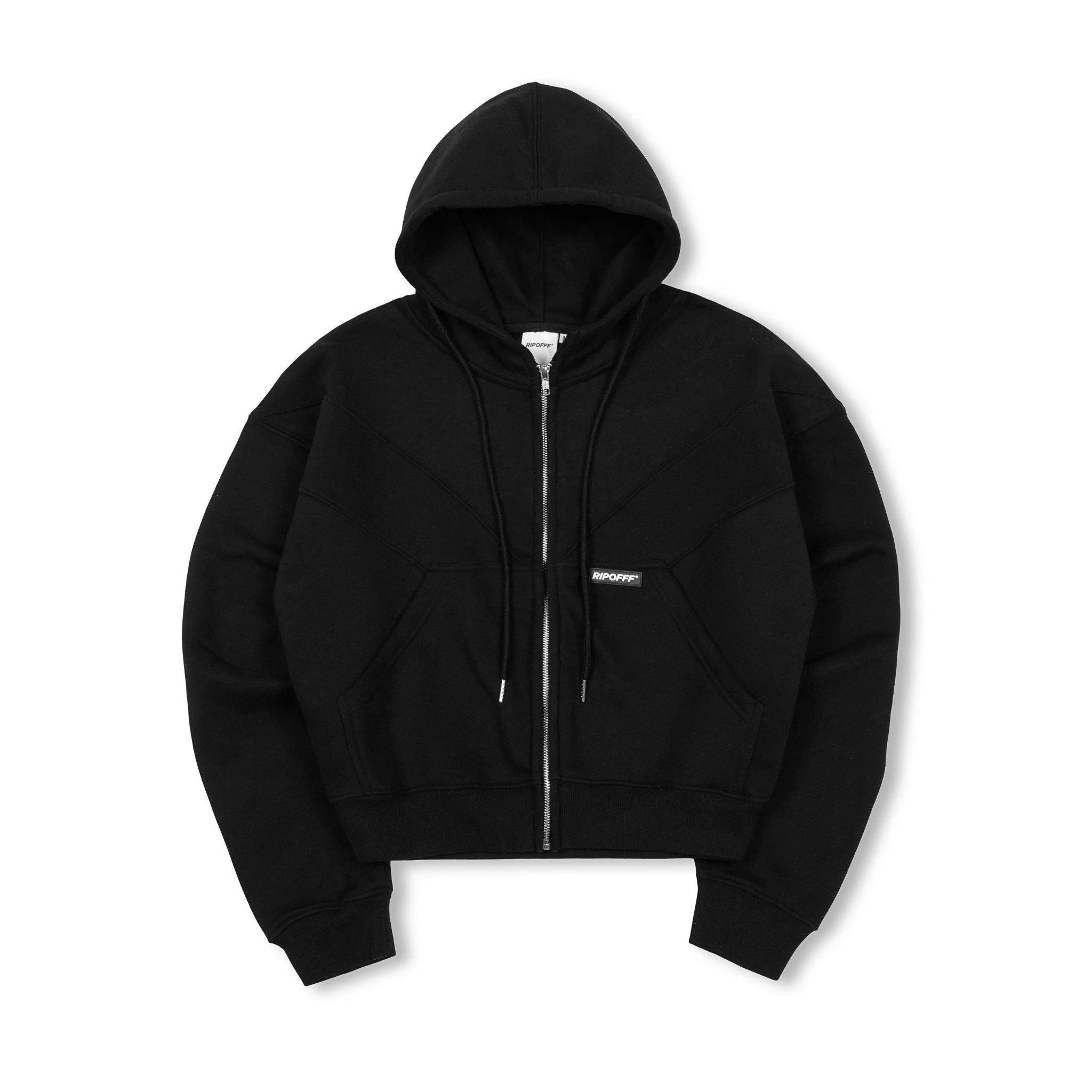 BOXY ZIP HOODIE - BLACK